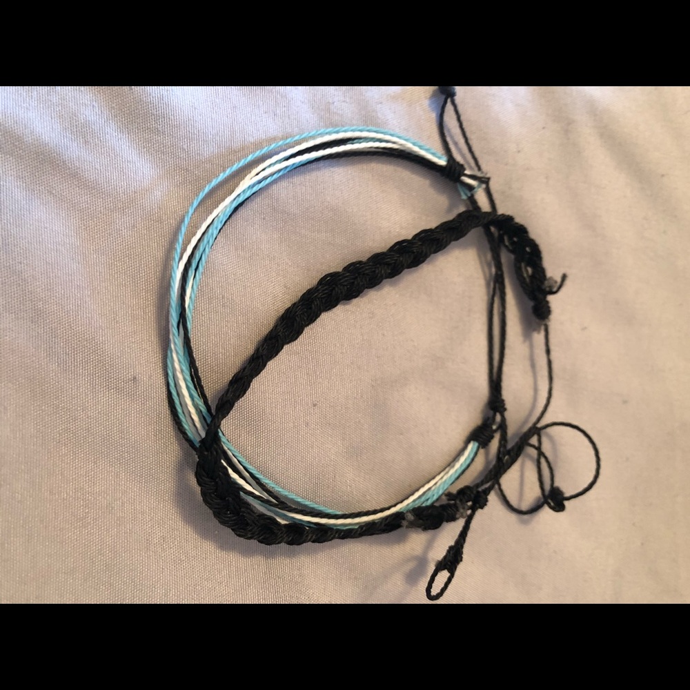 black & blue, white and black bracelet/anklets